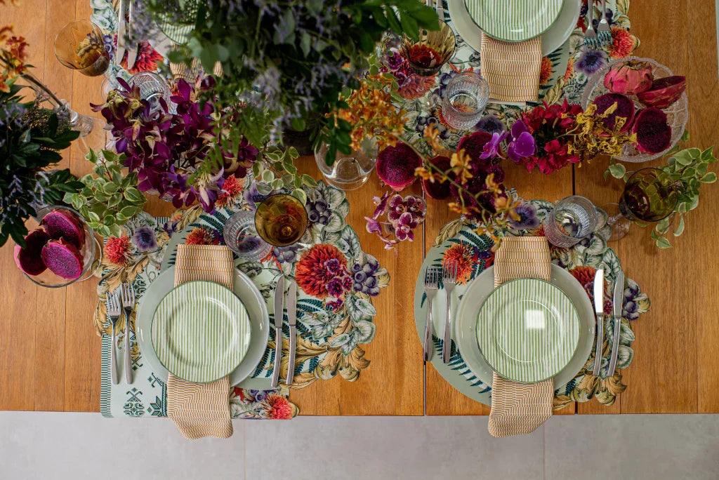 JOGO AMERICANO RETANGULAR DE TECIDO IMPERMEÁVEL - ESTAMPA PONTO CRUZ VERDE LA GLORIA