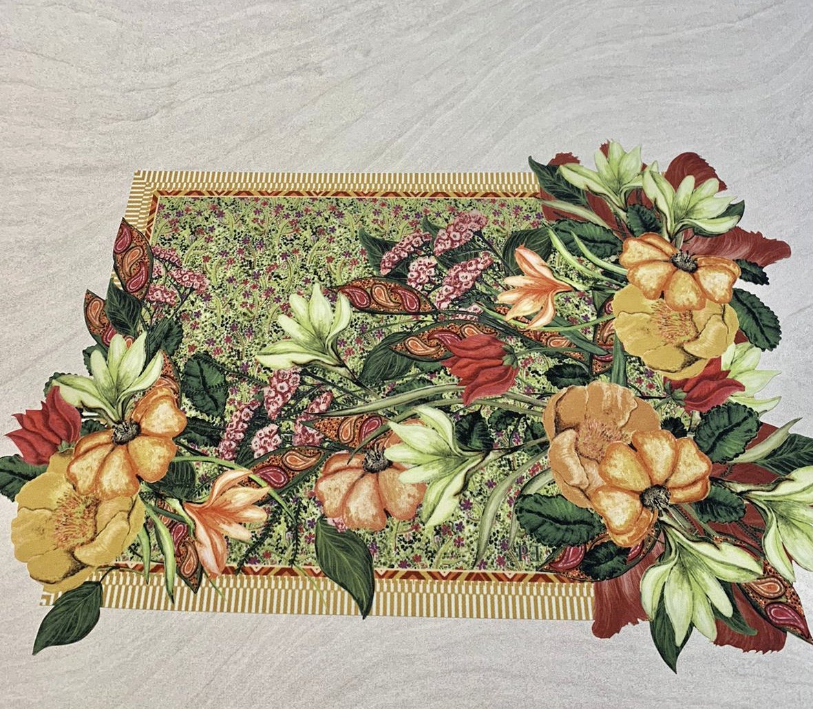 JOGO AMERICANO RETANGULAR DE TECIDO IMPERMEÁVEL - ESTAMPA FLORAL GEOMÉTRICA PARAÍSO