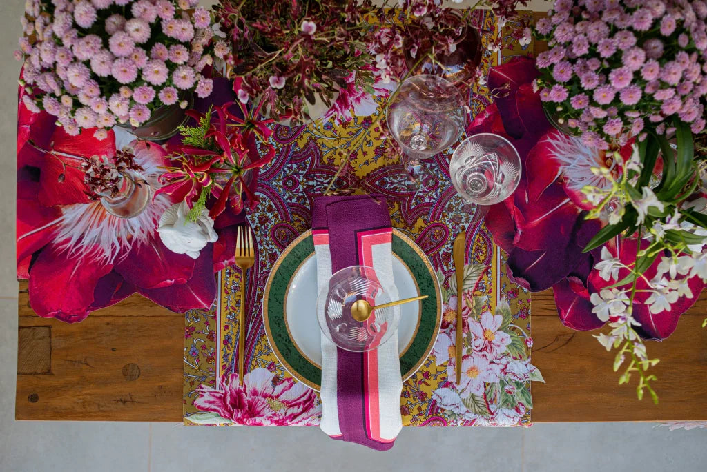 JOGO AMERICANO FLOR VIDA DE TECIDO IMPERMEÁVEL - ESTAMPA VERMELHA