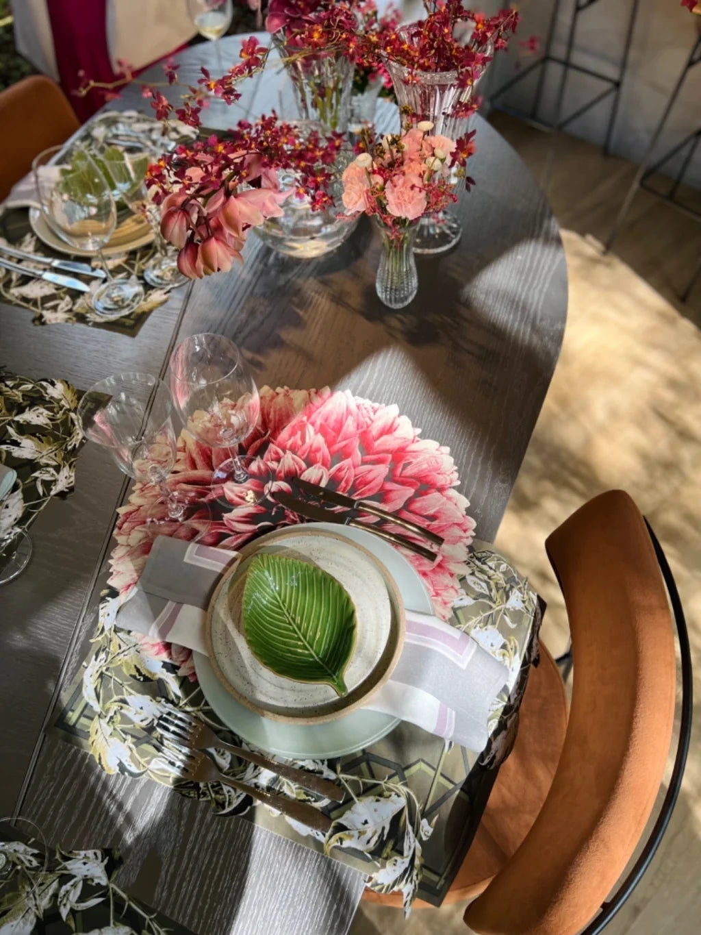 JOGO AMERICANO RETANGULAR DE TECIDO IMPERMEÁVEL - ESTAMPA FOLHAGENS BOSQUE