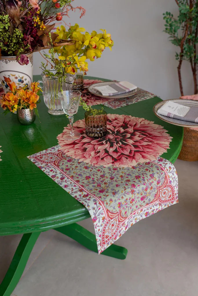 JOGO AMERICANO FLOR DE TECIDO IMPERMEÁVEL - ESTAMPA CRISÂNTEMO ROSA ANTIGO BOSQUE