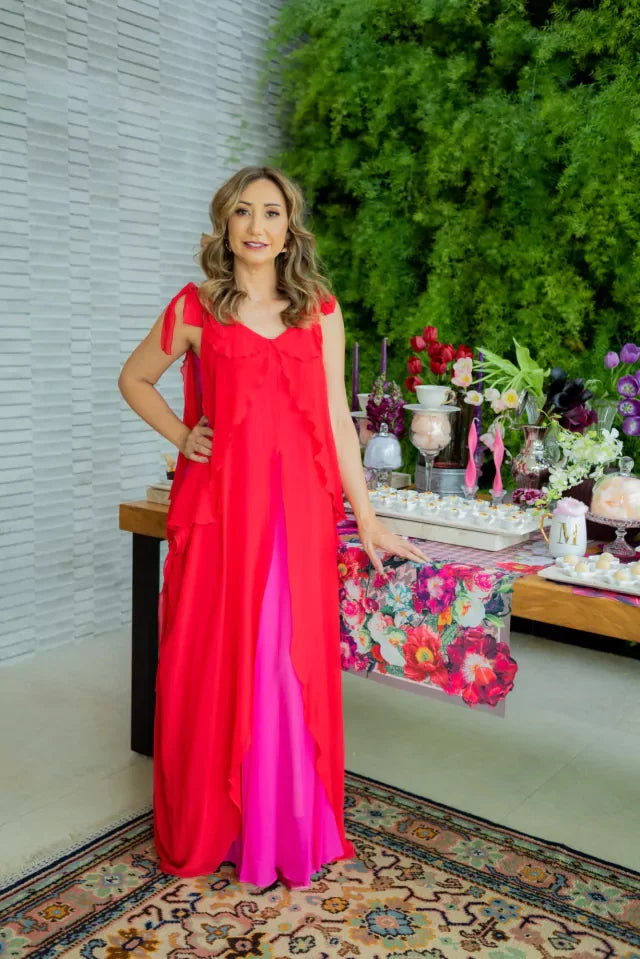 CAMINHO DE MESA ROSA DE TECIDO IMPERMEÁVEL - ESTAMPA PIED DE POULE FAMÍLIA LA VIDA