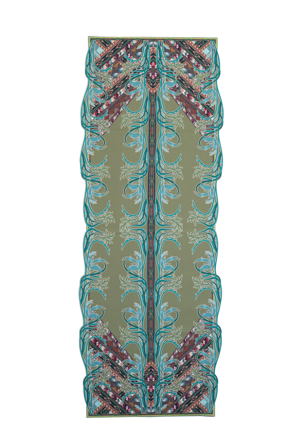 CAMINHO DE MESA VERDE DE TECIDO IMPERMEÁVEL - ESTAMPA FAMÍLIA LA FUENTE