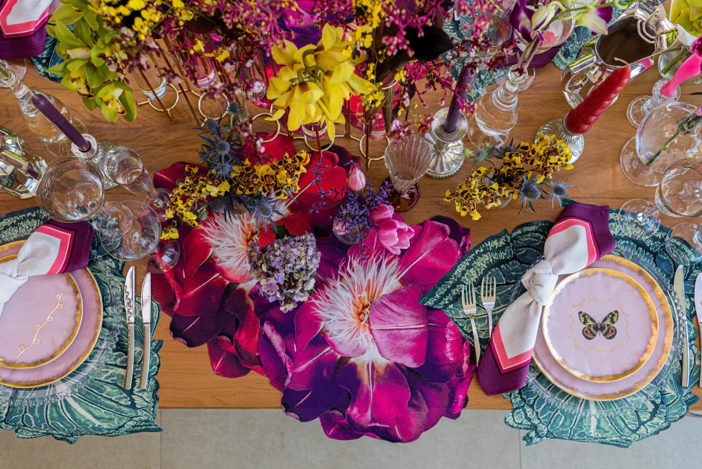 JOGO AMERICANO FLOR VIDA DE TECIDO IMPERMEÁVEL - ESTAMPA VERMELHA