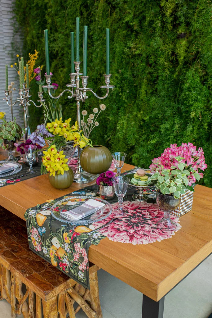 JOGO AMERICANO FLOR DE TECIDO IMPERMEÁVEL - ESTAMPA CRISÂNTEMO ROSA ANTIGO BOSQUE