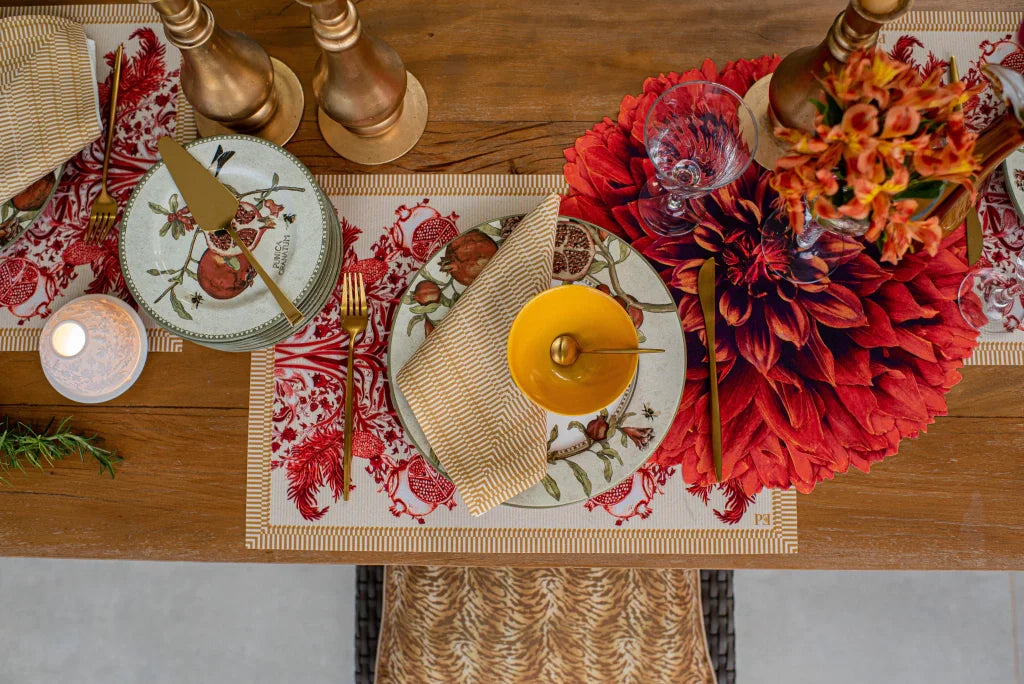 JOGO AMERICANO FLOR DE TECIDO IMPERMEÁVEL - ESTAMPA CRISÂNTEMO LARANJA LA GLORIA