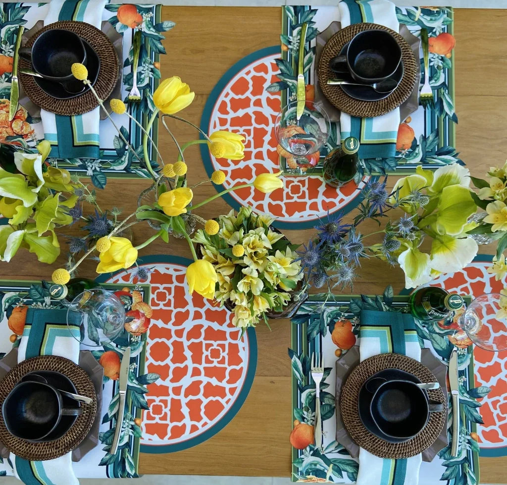 JOGO AMERICANO REDONDO DE TECIDO IMPERMEÁVEL - ESTAMPA MARROQUINA 