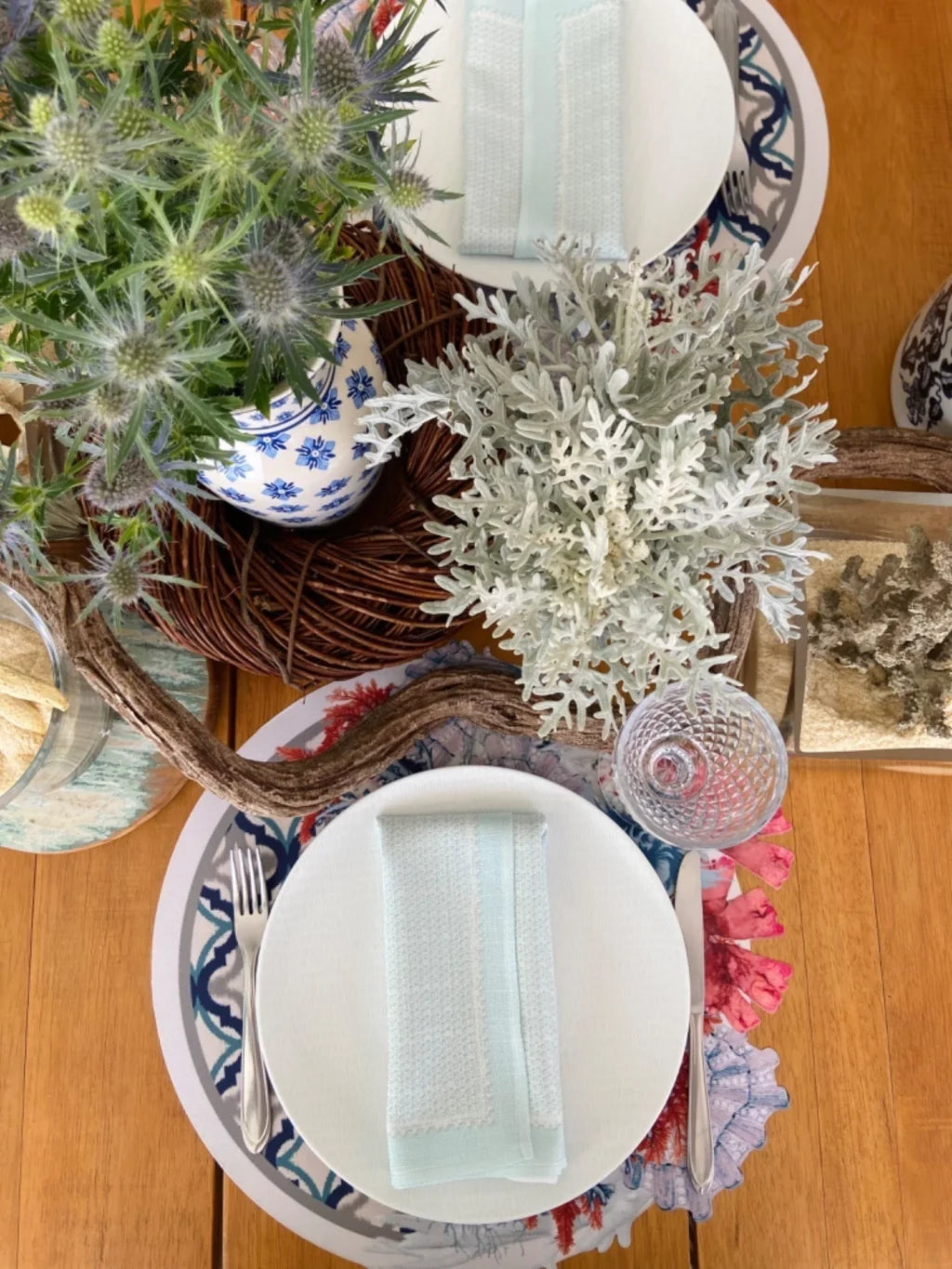 JOGO AMERICANO REDONDO DE TECIDO IMPERMEÁVEL - ESTAMPA MARROQUINA MAR