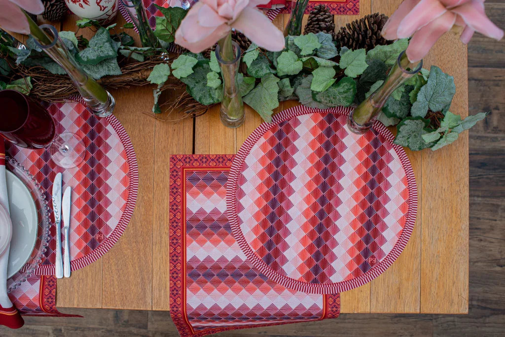 JOGO AMERICANO RETANGULAR DE TECIDO IMPERMEÁVEL - ESTAMPA ORIENTAL VERMELHA LA GLORIA