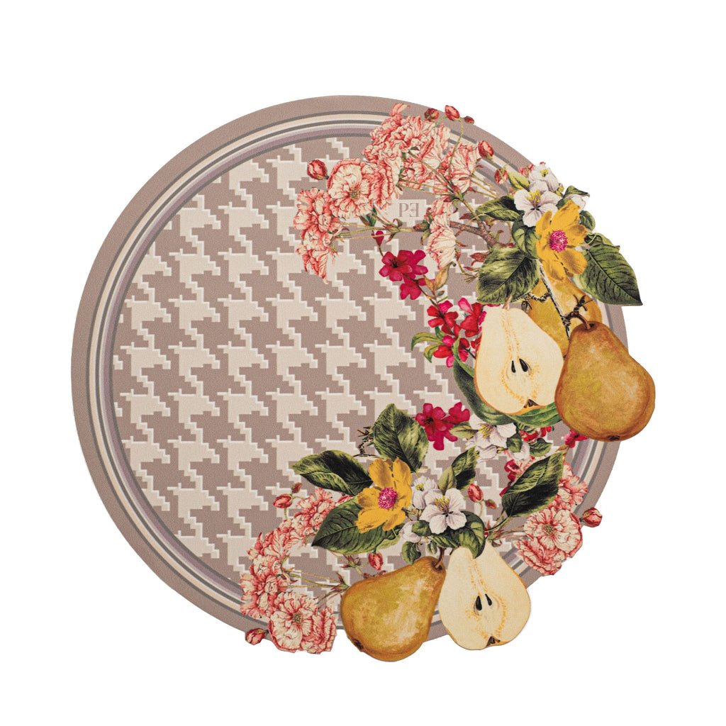 JOGO AMERICANO REDONDO DE TECIDO IMPERMEÁVEL - ESTAMPA PIED DE POULE CINZA