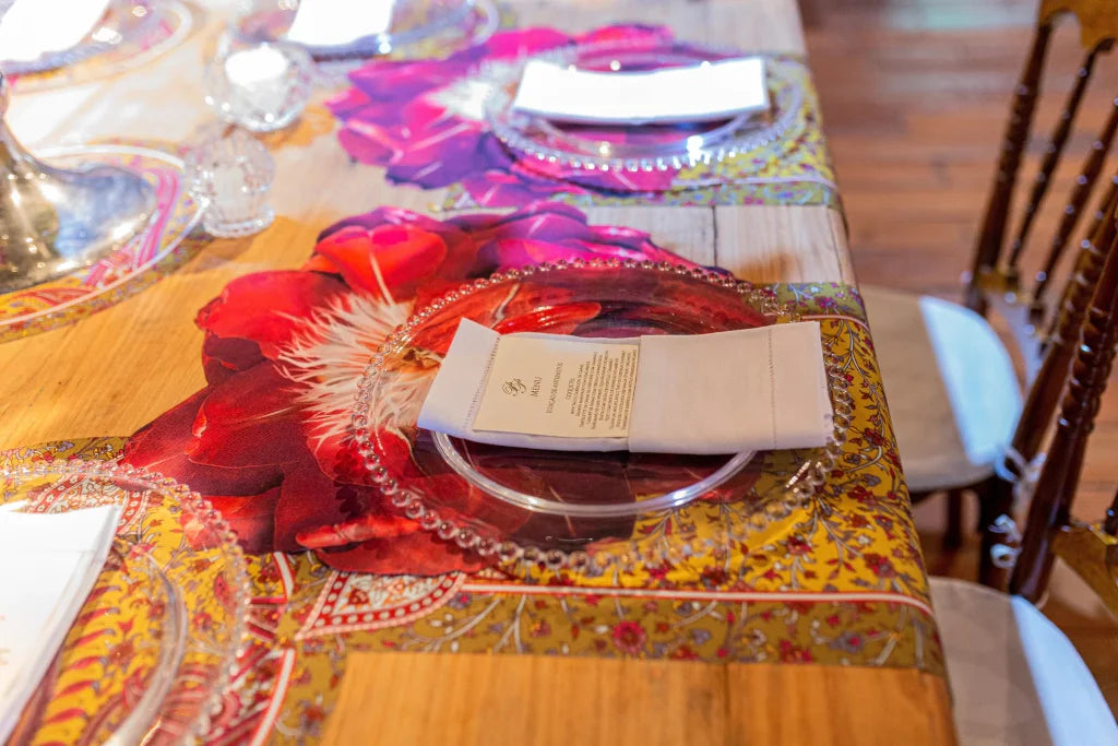 JOGO AMERICANO FLOR VIDA DE TECIDO IMPERMEÁVEL - ESTAMPA VERMELHA