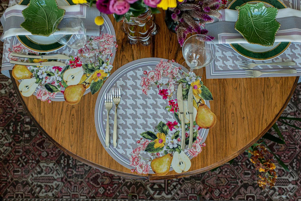 JOGO AMERICANO REDONDO DE TECIDO IMPERMEÁVEL - ESTAMPA PIED DE POULE CINZA