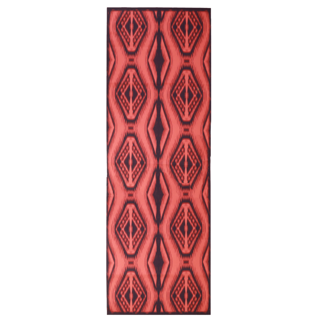 CAMINHO DE MESA VERMELHO DE TECIDO IMPERMEÁVEL - ESTAMPA IKAT FAMÍLIA LA VIDA