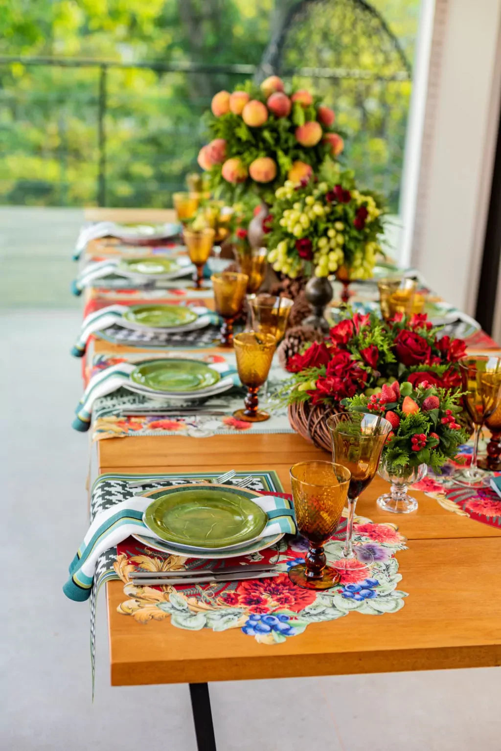 JOGO AMERICANO RETANGULAR DE TECIDO IMPERMEÁVEL - ESTAMPA PIED DE POULE VERDE