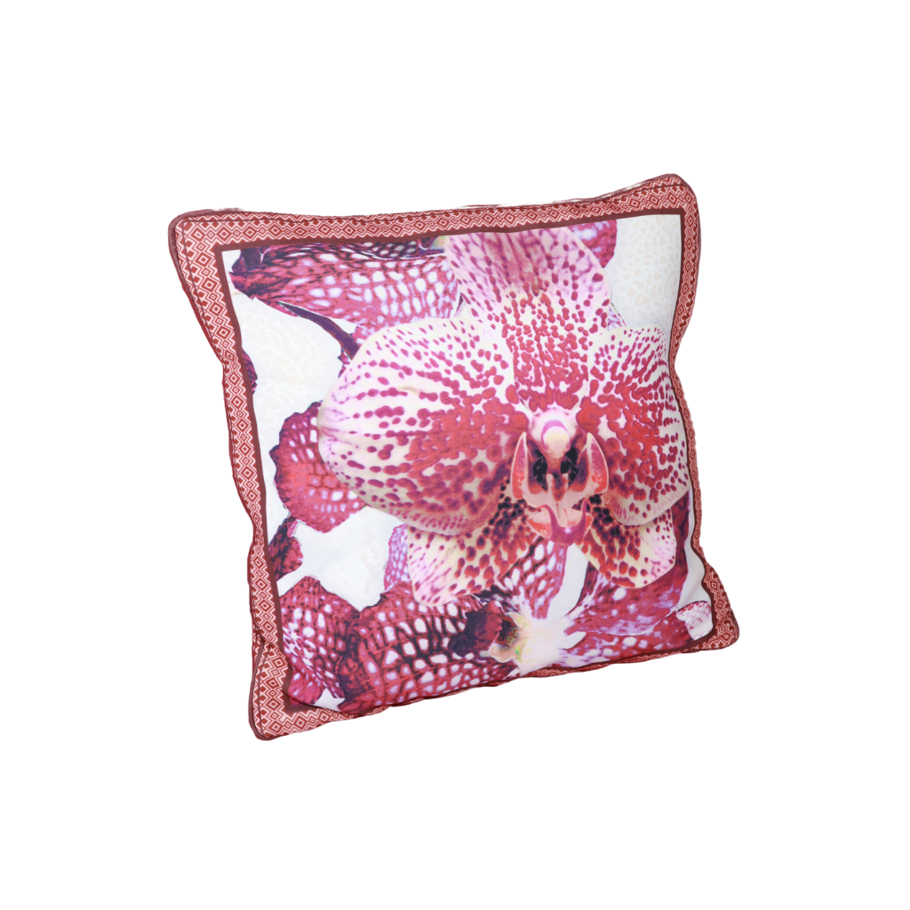ALMOFADA ROXA ESTAMPA ORQUÍDEA 42X42