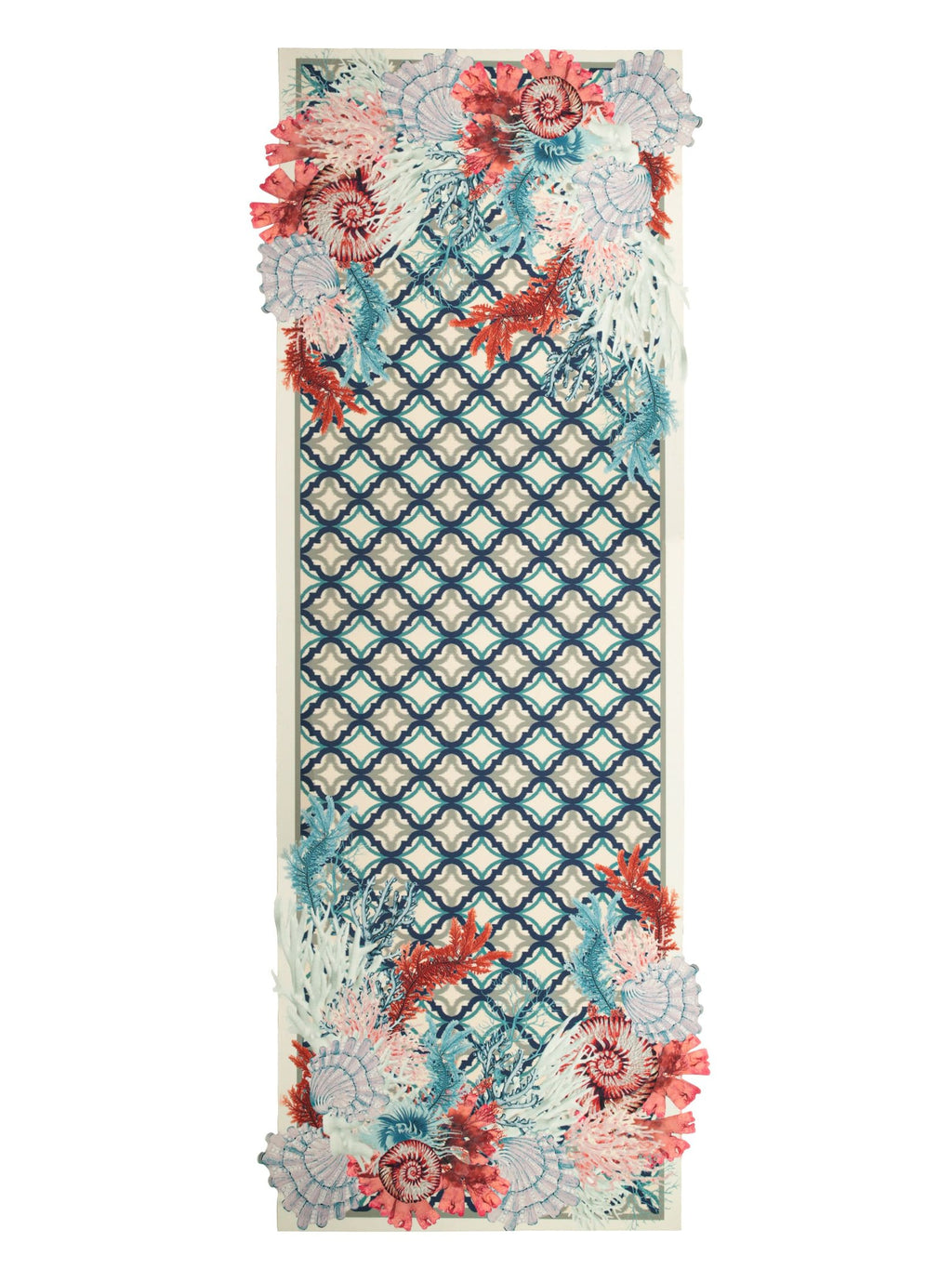 CAMINHO DE MESA AZUL DE TECIDO IMPERMEÁVEL - ESTAMPA MARROQUINA FAMÍLIA EL MAR