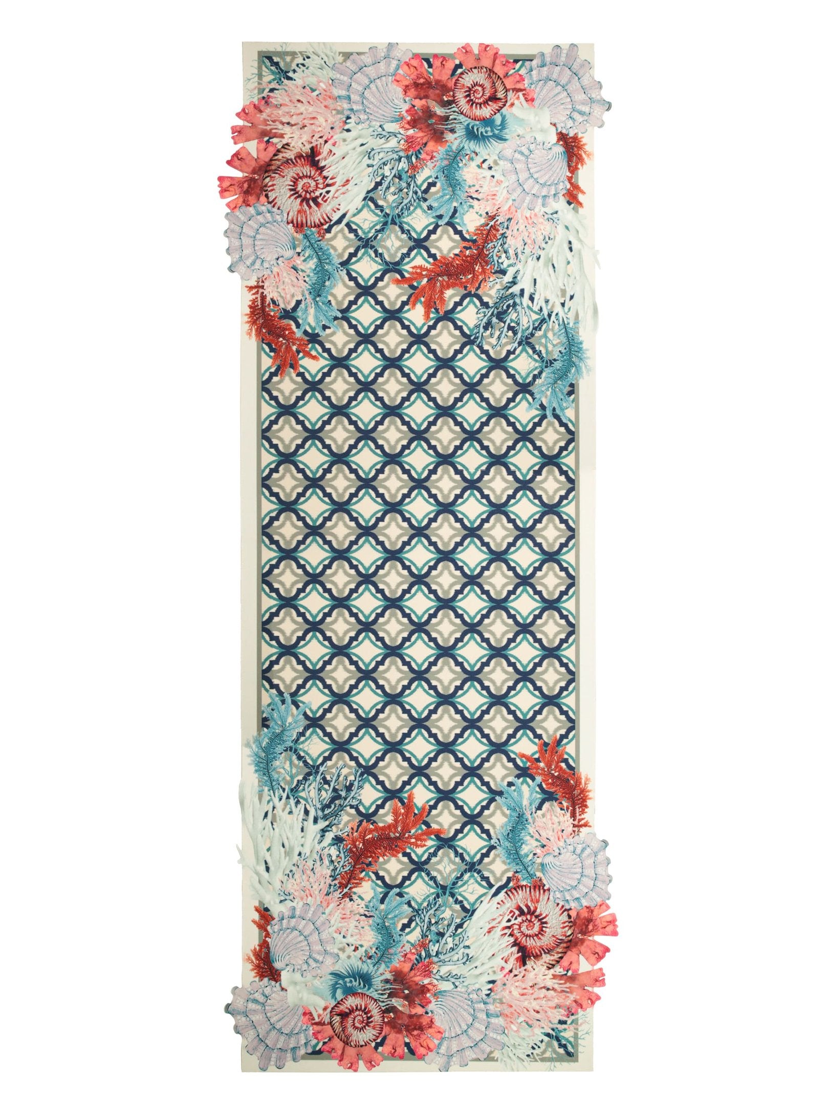 CAMINHO DE MESA AZUL DE TECIDO IMPERMEÁVEL - ESTAMPA MARROQUINA FAMÍLIA EL MAR