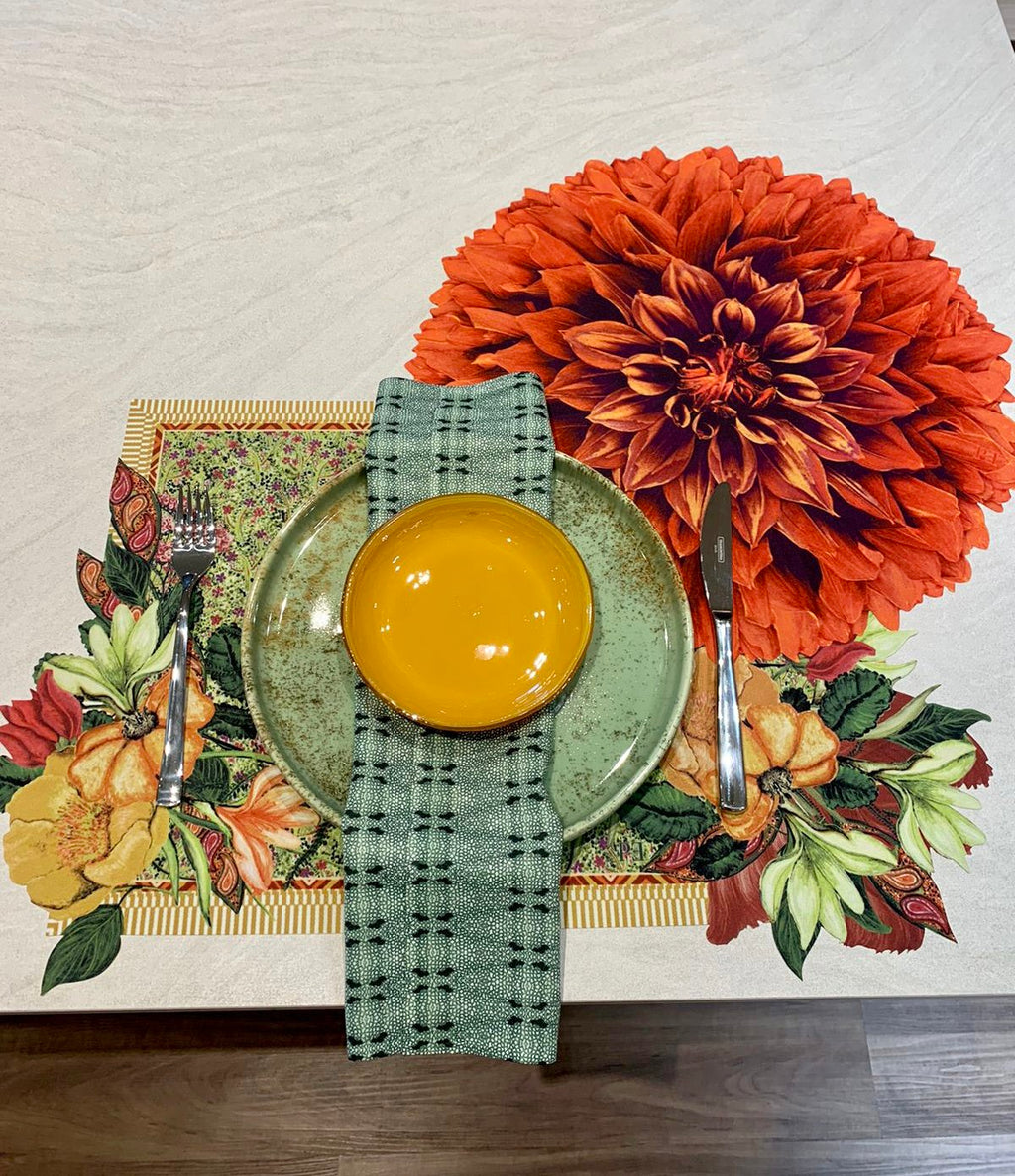 JOGO AMERICANO RETANGULAR DE TECIDO IMPERMEÁVEL - ESTAMPA FLORAL GEOMÉTRICA PARAÍSO