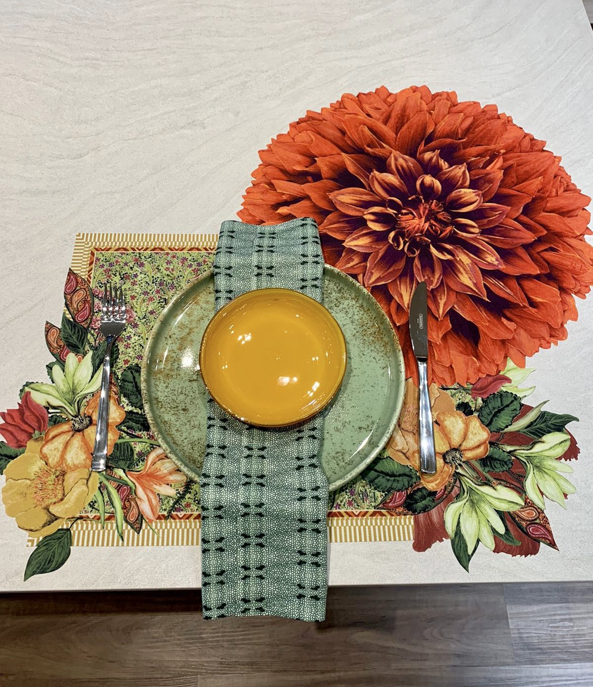 JOGO AMERICANO RETANGULAR DE TECIDO IMPERMEÁVEL - ESTAMPA FLORAL GEOMÉTRICA PARAÍSO