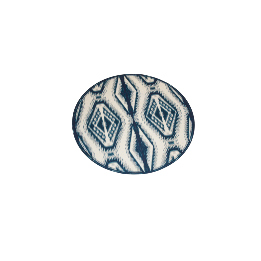 JOGO AMERICANO REDONDO DE TECIDO IMPERMEÁVEL - ESTAMPA IKAT AZUL