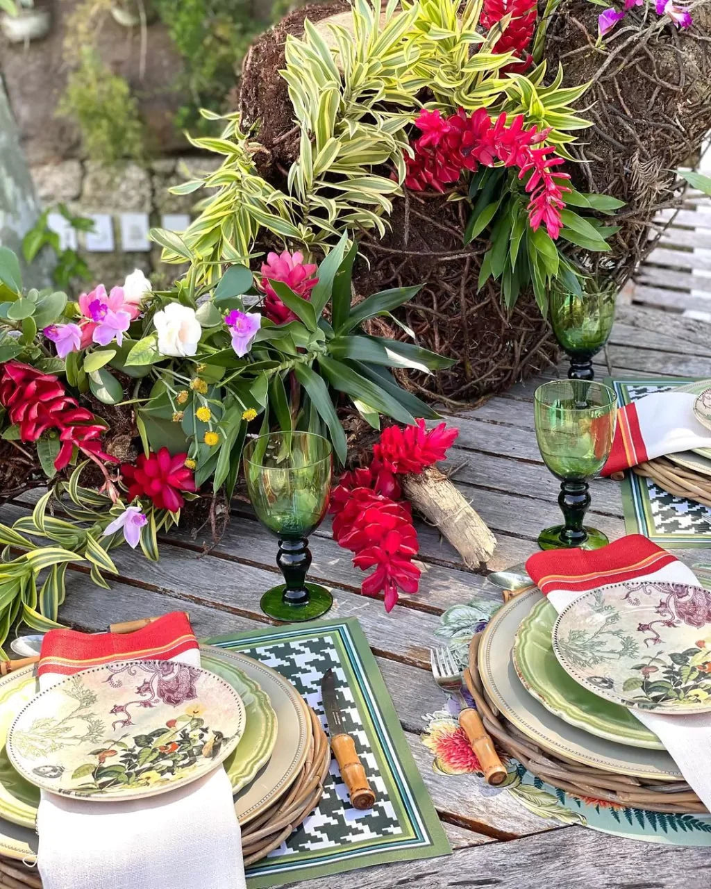 JOGO AMERICANO RETANGULAR DE TECIDO IMPERMEÁVEL - ESTAMPA PIED DE POULE VERDE