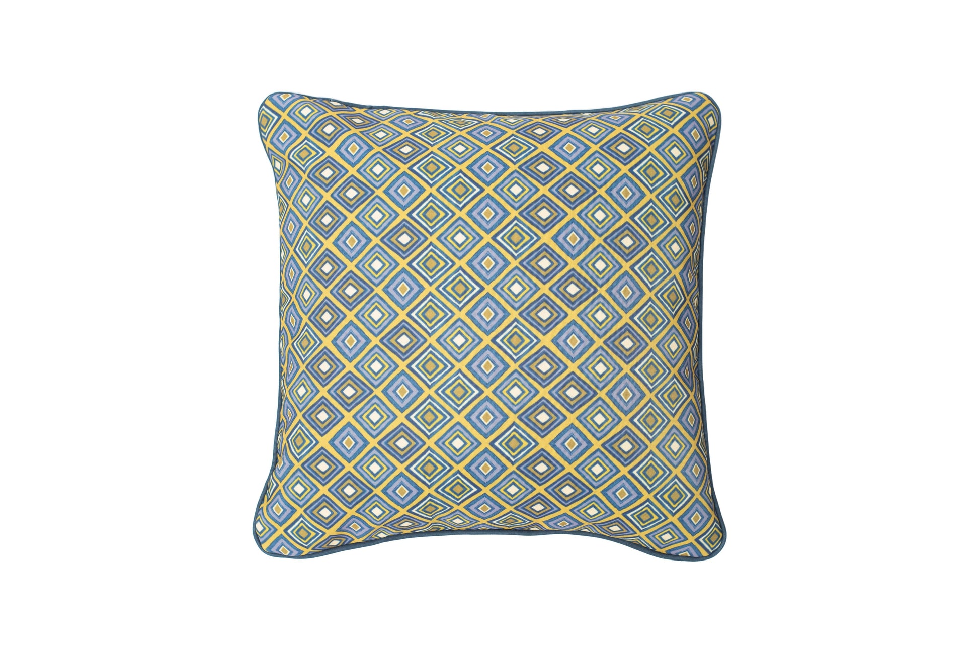 ALMOFADA AZUL E DOURADO ESTAMPA GEOMÉTRICA 42X42 