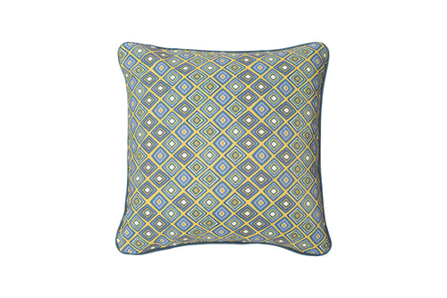 ALMOFADA AZUL E DOURADO ESTAMPA GEOMÉTRICA 42X42 