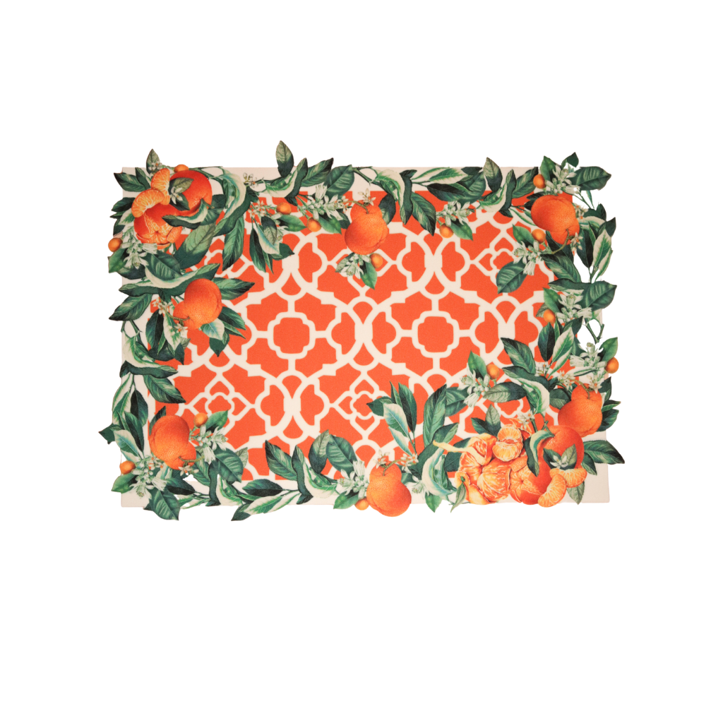 JOGO AMERICANO RETANGULAR DE TECIDO IMPERMEÁVEL - ESTAMPA MARROQUINA MANDARINA