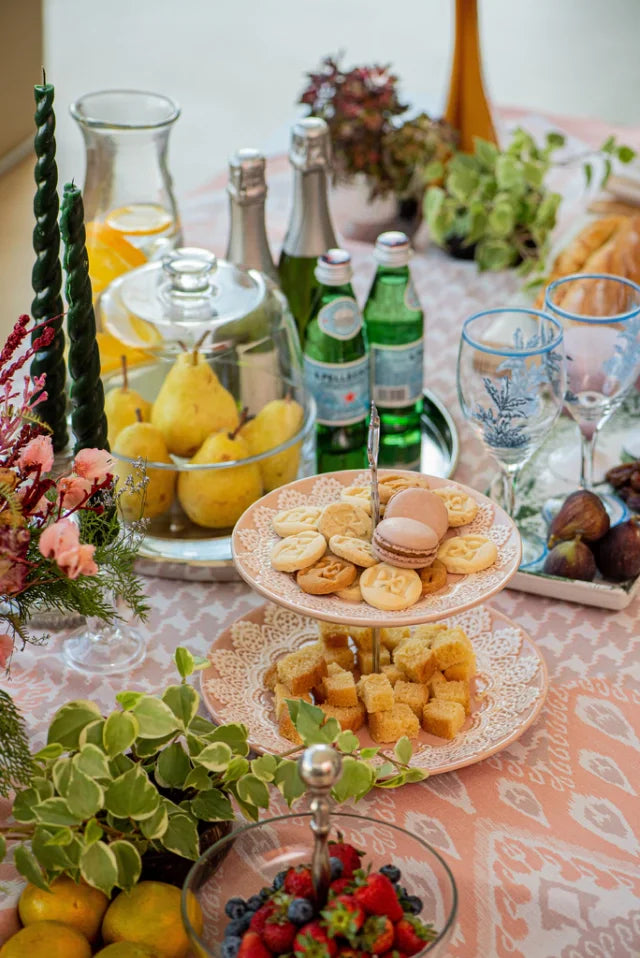 MANTEL ALMA - ESTAMPA PADRONAGENS IKAT E PIED DE POULE ROSA