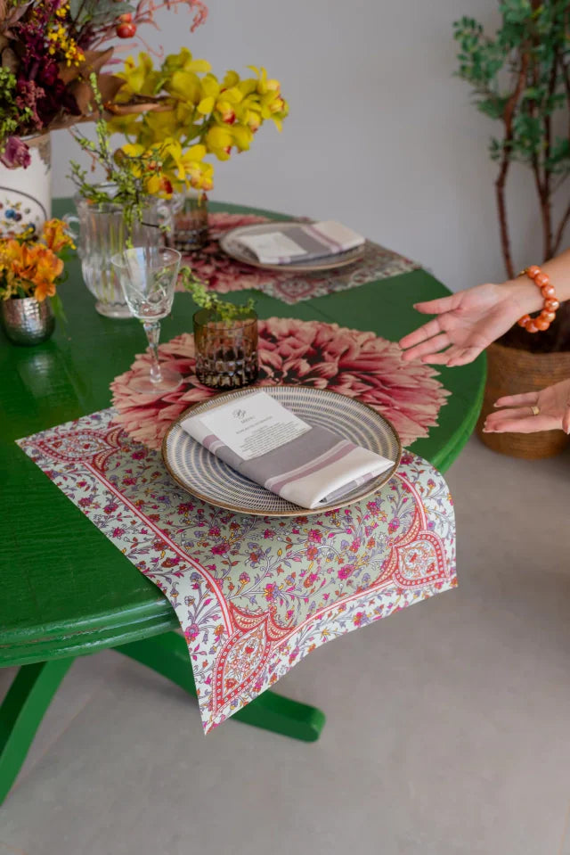 JOGO AMERICANO RETANGULAR DE TECIDO IMPERMEÁVEL - ESTAMPA CASHMERE VERDE MENTA